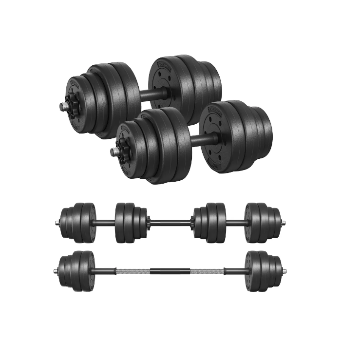 SONGMICS Hantelset, Hanteln mit Verbindungsstahlrohr, 2-in-1-Kurzhantel, 2 x 15 kg, Workout, Fitnesstraining, Gewichtheben für Zuhause