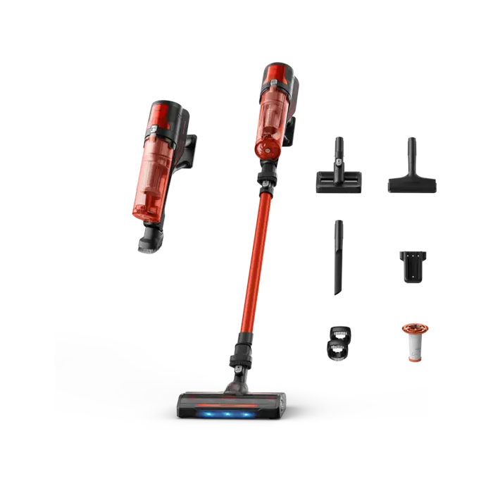 Aspirador escoba - Rowenta X Force 8.80 RH1872E, 250 W, Potencia succión 100 AW, 1.3 kg, 45 min autonomía, 0.44 l, Ligera, Especial Mascotas, Rojo