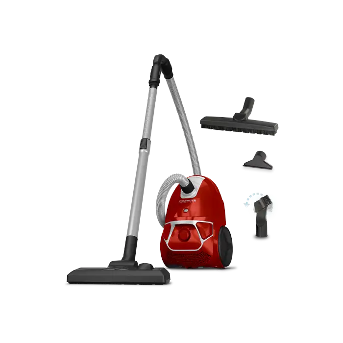 Aspirador con bolsa - Rowenta RO3953, Potencia 900 W, Capacidad de 3 L, 3 niveles de filtración, Radio acción 8.80 m, 79 dB, Cyclonic, Rojo